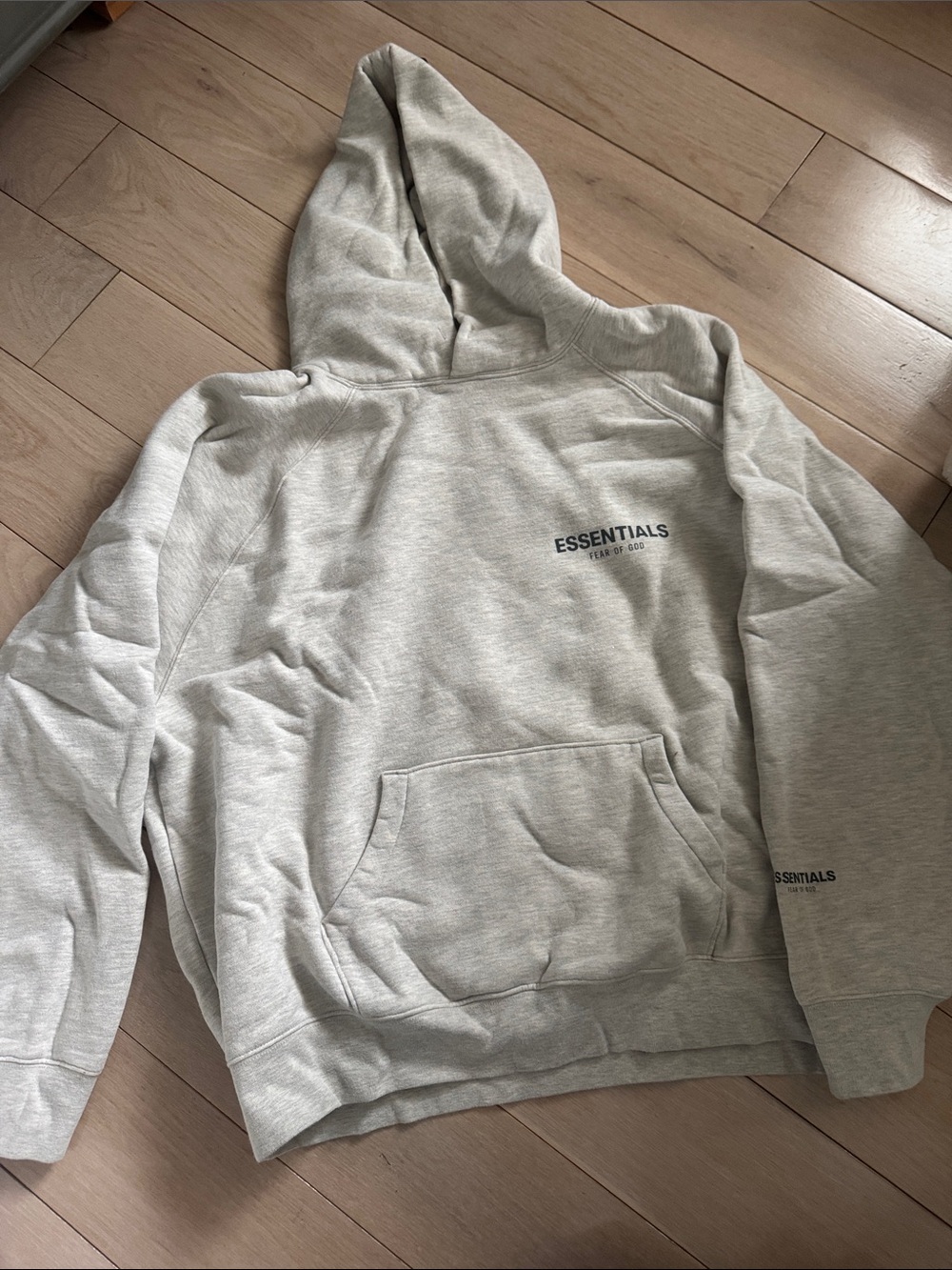 ESSENTIALS Light Gray Pullover Hoodie with Minimal Logo